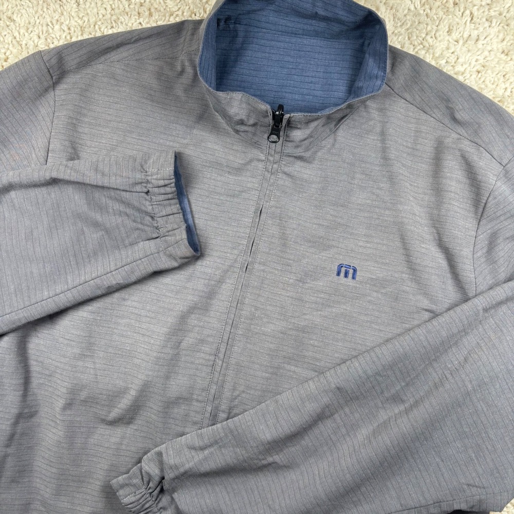 TravisMathew Men Reversible Full Zip Jacket XL Gray Blue Striped Golf Athleisure